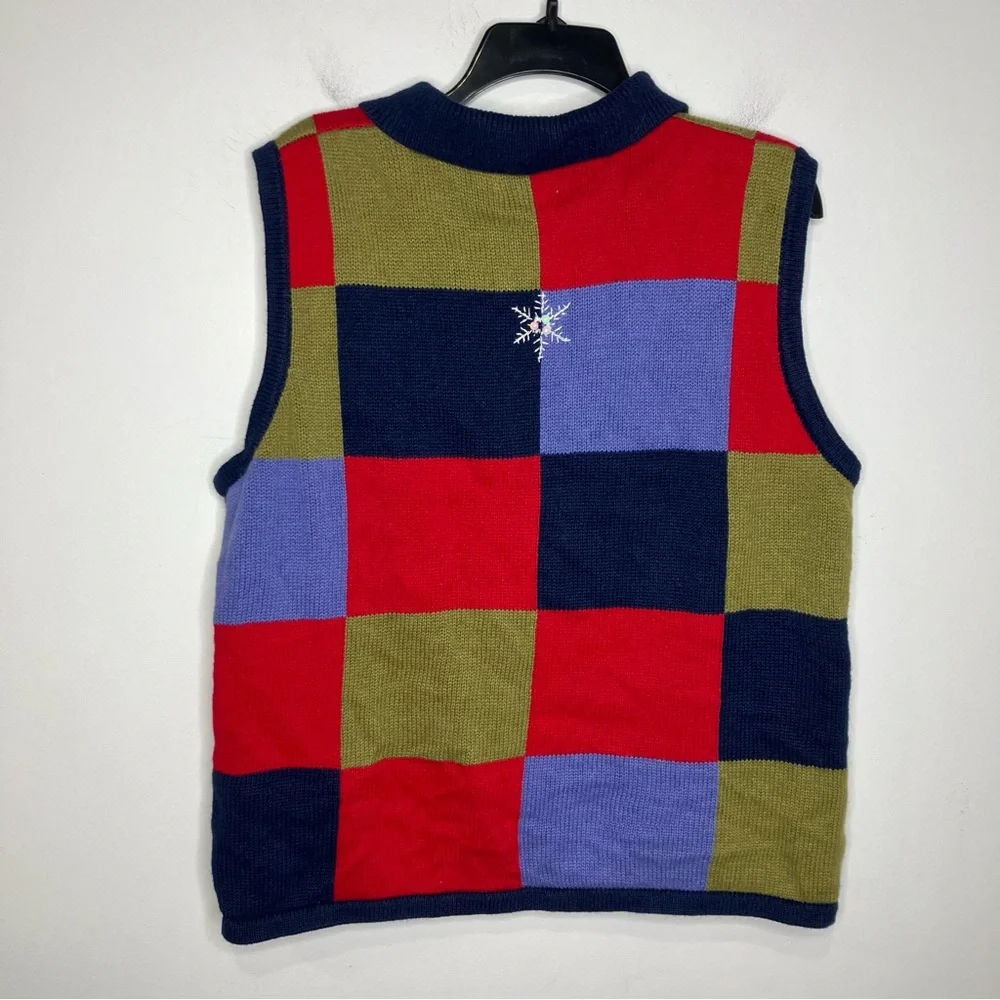 Breckenridge winter scene sweater vest multicolored squares‎ zipper womens large